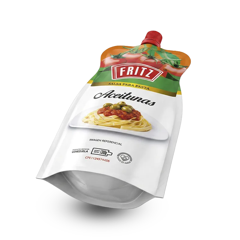 Doypack de Salsa para Pasta Aceitunas de Fritz de 310 gramos, vista en ángulo