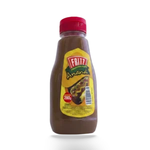 Aderezo a Base de Piña Ananá Fritz 280 g en botella, recortado sobre fondo transparente