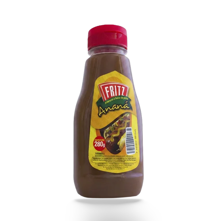 Aderezo a Base de Piña Ananá Fritz 280 g en botella, recortado sobre fondo transparente