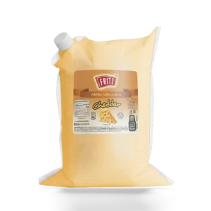 Aderezo Sabor a Queso Cheddar Fritz 3 kg en bolsa, recortado sobre fondo transparente