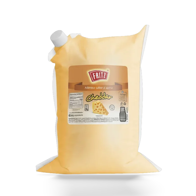 Aderezo Sabor a Queso Cheddar Fritz 3 kg en bolsa, recortado sobre fondo transparente