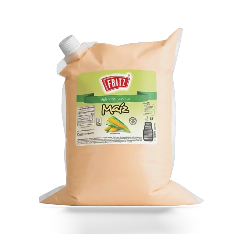 Aderezo Sabor a Maíz Fritz 3 kg en bolsa, recortado sobre fondo transparente