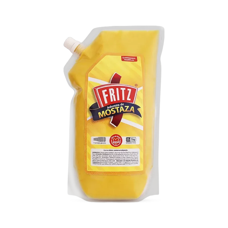 Aderezo de Mostaza Fritz 1000 g en bolsa, recortado sobre fondo transparente