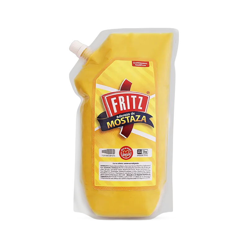 Aderezo de Mostaza Fritz 1000 g en bolsa, recortado sobre fondo transparente