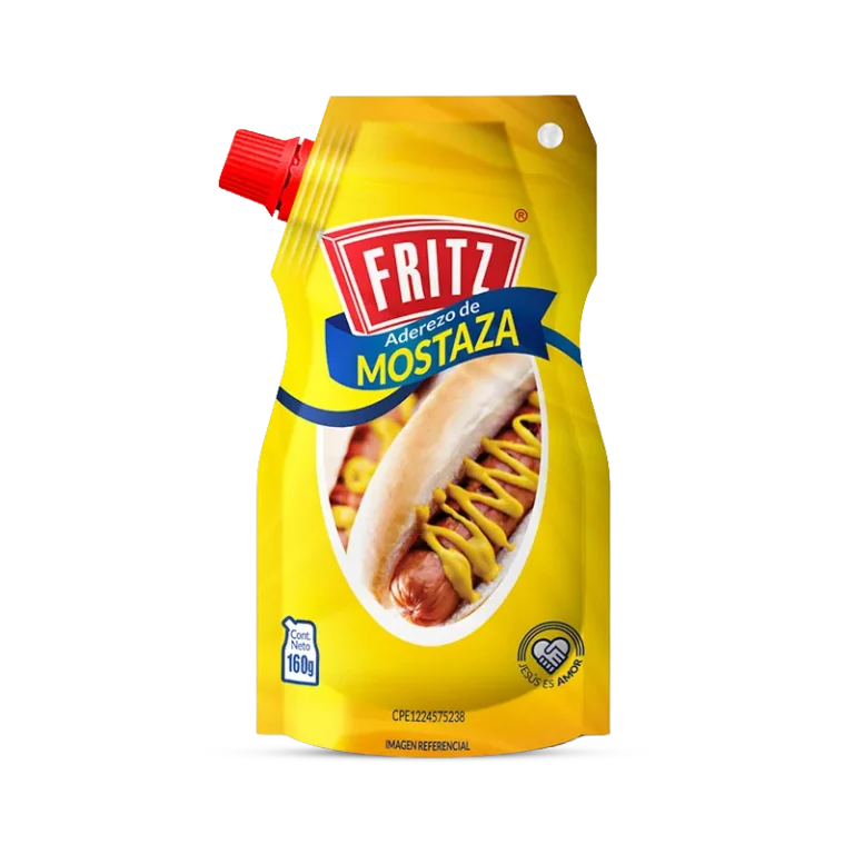 Aderezo de Mostaza Fritz 160 g en doypack, recortado sobre fondo transparente