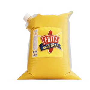 Aderezo de Mostaza Fritz, galón en bolsa, recortado sobre fondo transparente