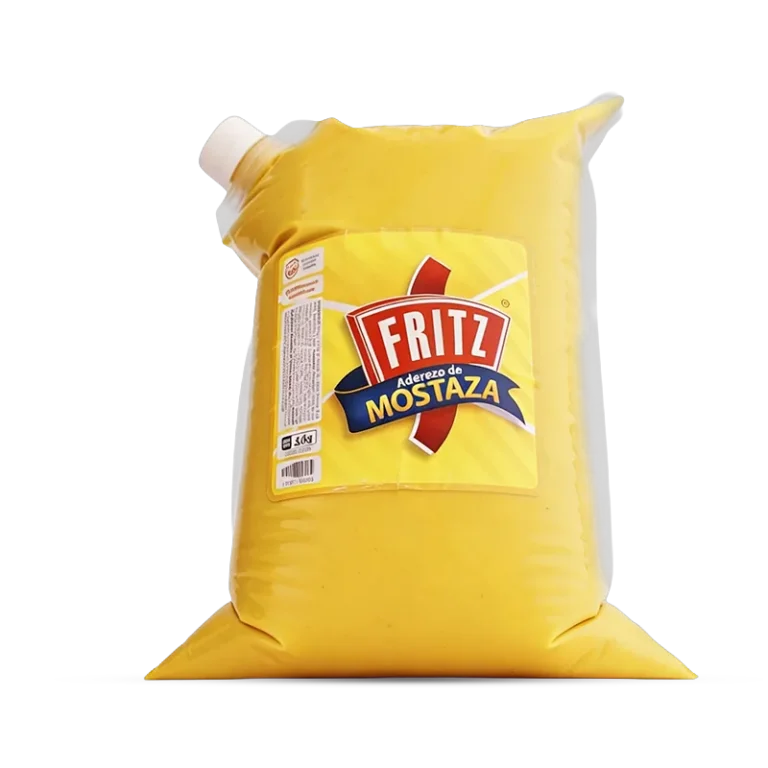 Aderezo de Mostaza Fritz, galón en bolsa, recortado sobre fondo transparente