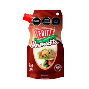 Doypack de Ahumadita Fritz, salsa sabor a tocineta de 145 gramos, visto de frente