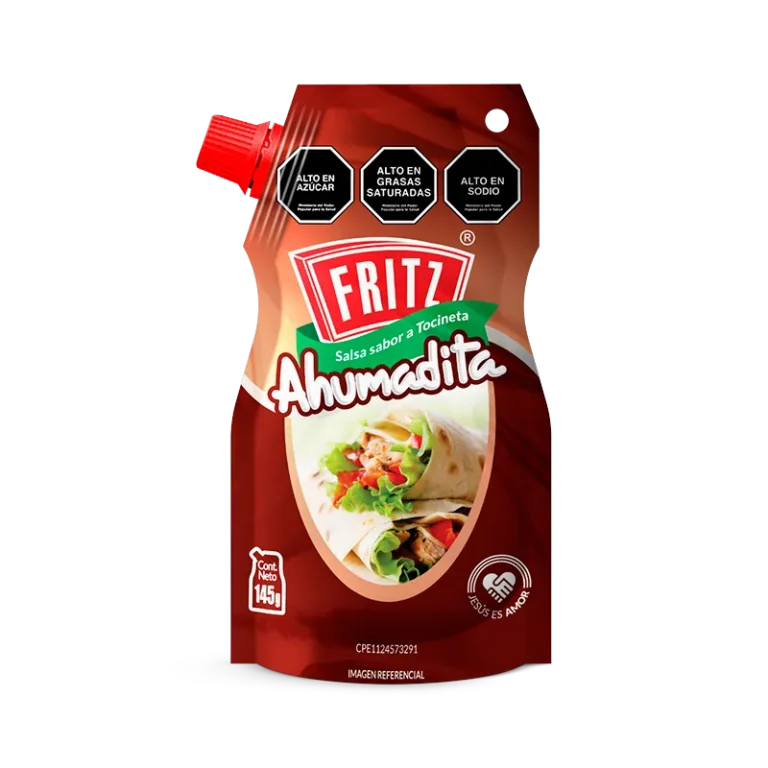 Doypack de Ahumadita Fritz, salsa sabor a tocineta de 145 gramos, visto de frente