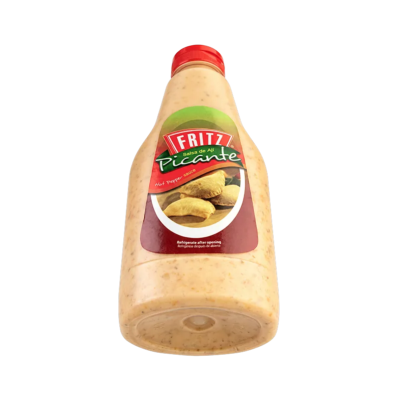 Envase de Salsa de Ají Picante de Fritz de 790 gramos en posición diagonal