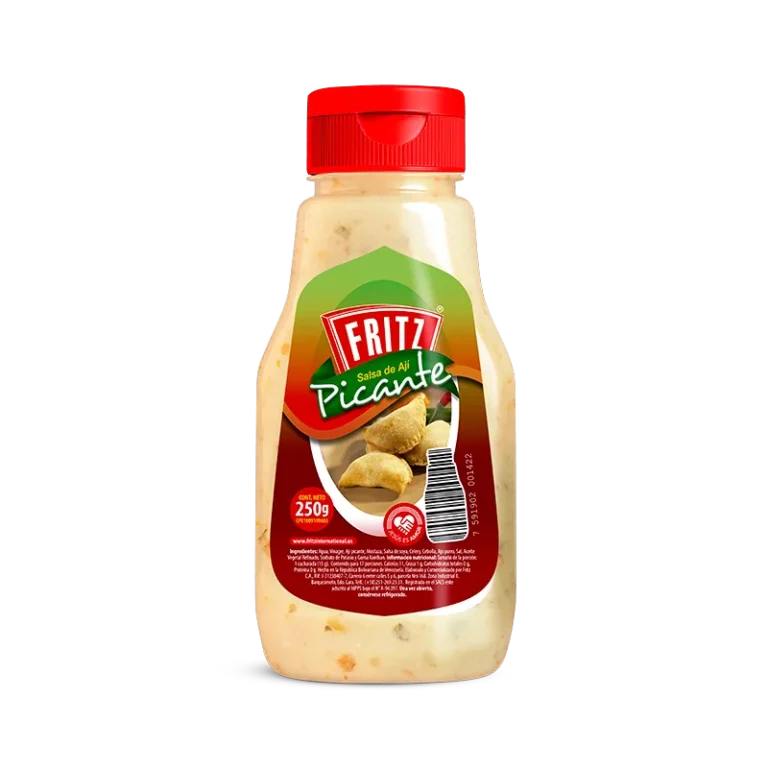 Botella PET de Salsa de Ají Picante de Fritz de 250 gramos, vista de frente