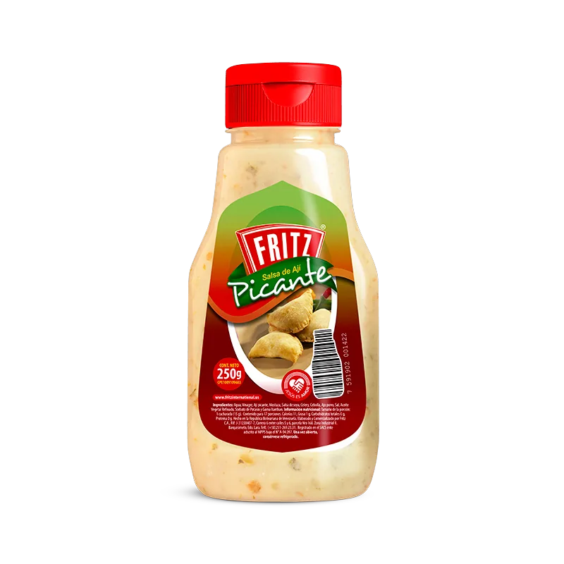 Botella PET de Salsa de Ají Picante de Fritz de 250 gramos, vista de frente
