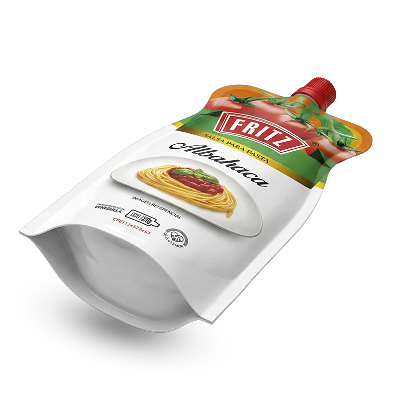 Doypack de Salsa para Pasta Albahaca de Fritz de 310 gramos, vista en ángulo