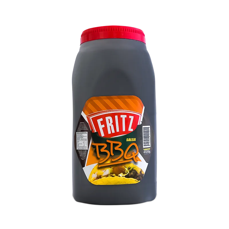 Galón de Salsa BBQ de Fritz de 4100 gramos con la etiqueta completa a la vista