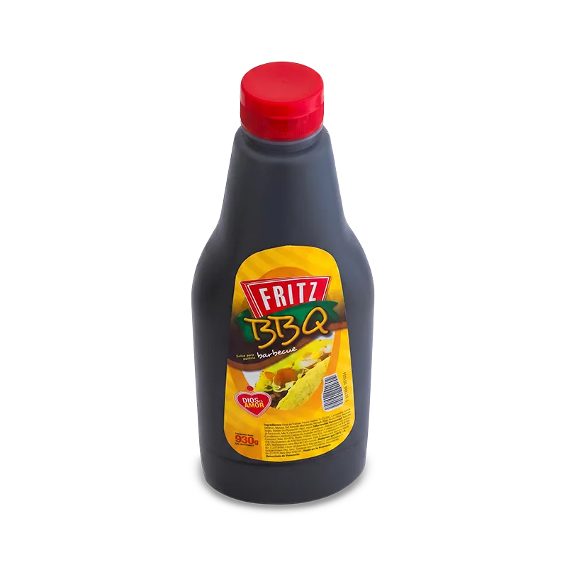 Envase de Salsa BBQ de Fritz de 930 gramos en posición diagonal