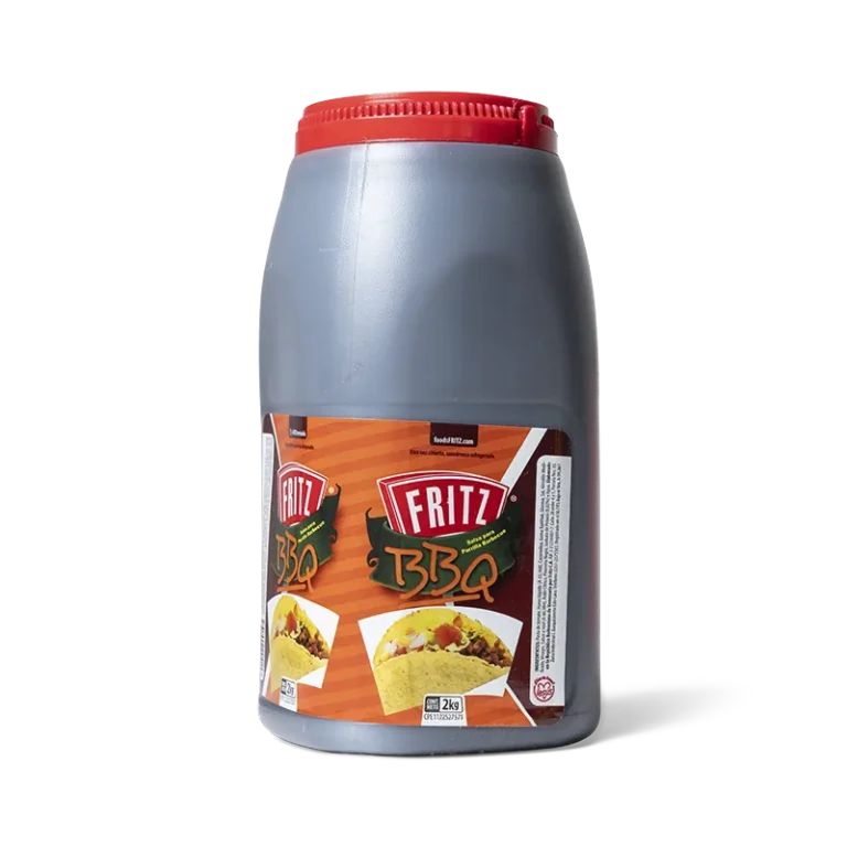 Medio galón de Salsa BBQ de Fritz de 2000 gramos, visto de frente