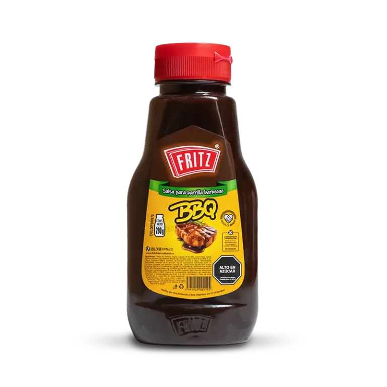 Botella PET de Salsa BBQ de Fritz de 290 gramos, vista de frente