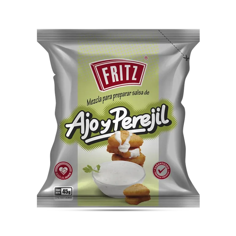Sachet de Base Saborizada Ajo y Perejil de Fritz de 45 gramos, recortado sobre fondo transparente
