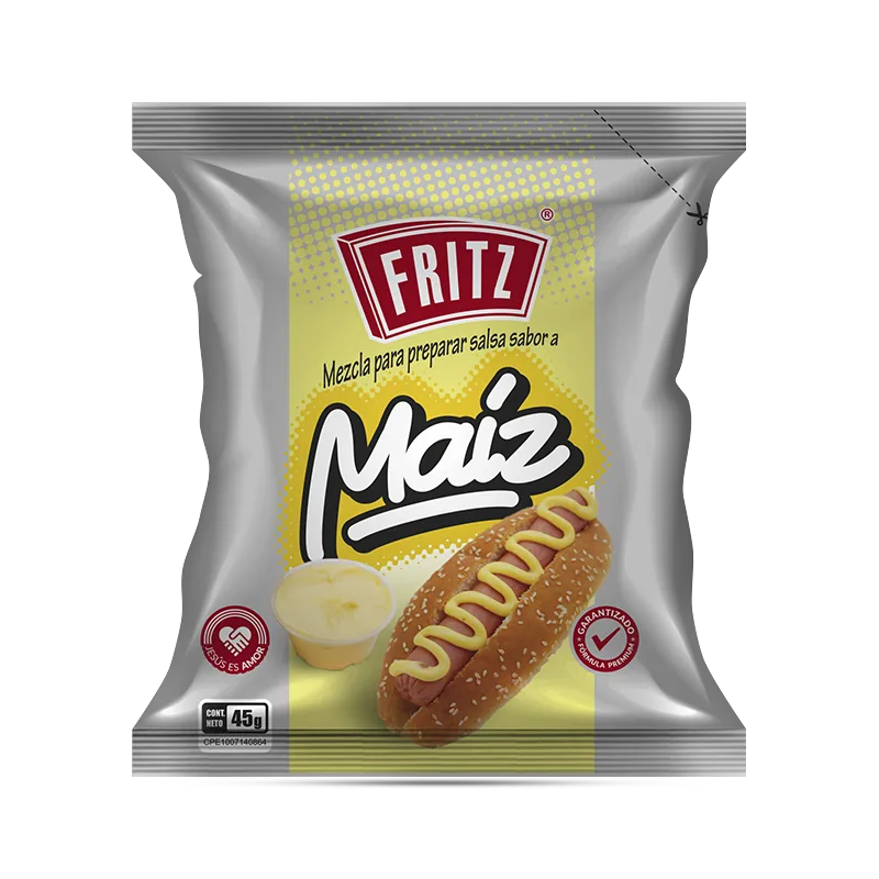 Sachet de Base Saborizada Maíz de Fritz de 45 gramos, recortado sobre fondo transparente