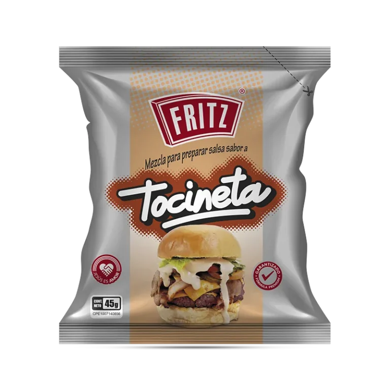 Sachet de Base Saborizada Tocineta de Fritz de 45 gramos, recortado sobre fondo transparente
