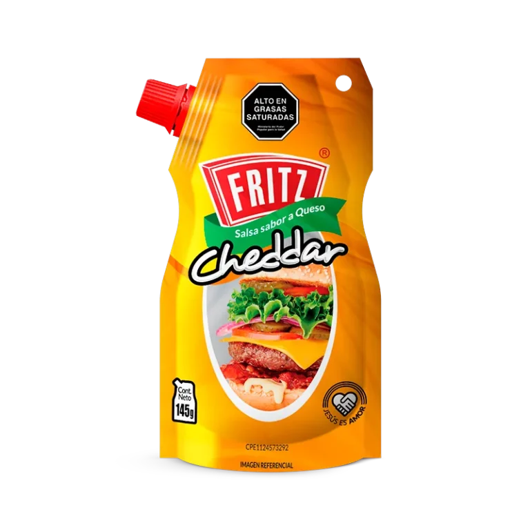 Doypack de Salsa Sabor a Queso Cheddar de Fritz, 145 gramos, visto de frente