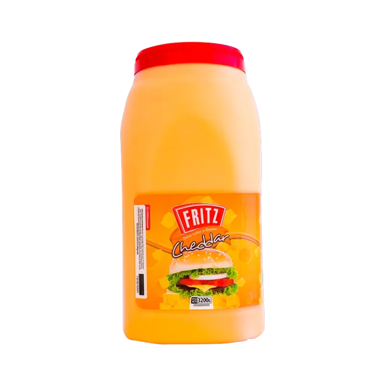Galón de Cheddar Fritz de 3200 gramos visto de frente, con asa lateral