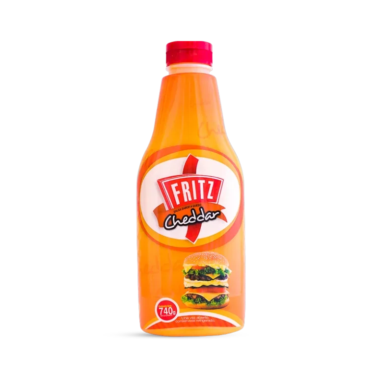 Envase homotético de Cheddar Fritz de 740 gramos visto de frente