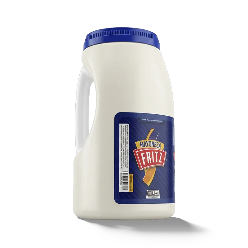 Mayonesa Fritz 1600 g en medio galón con asa, recortado sobre fondo transparente