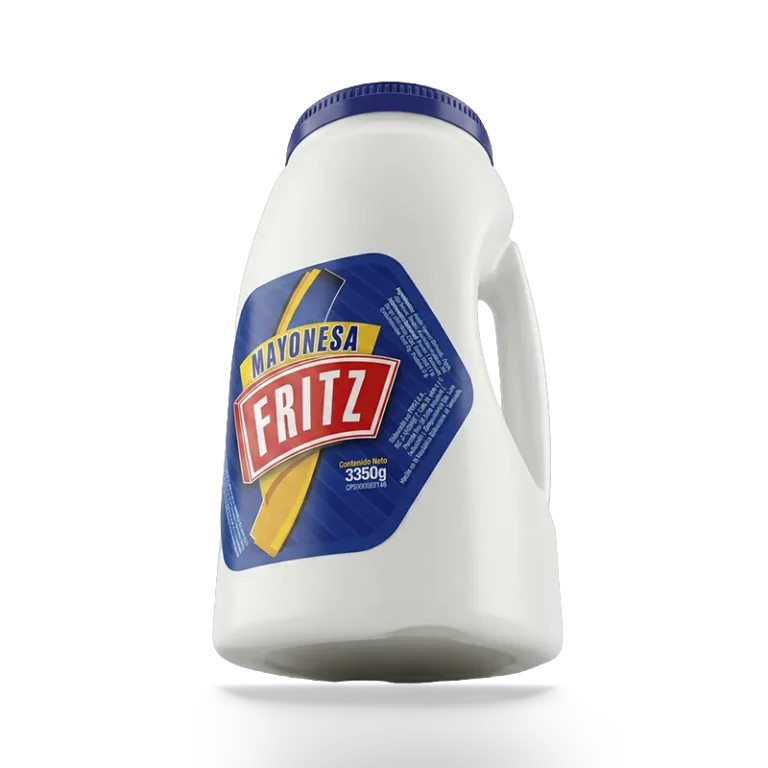 Mayonesa Fritz 3350 g en galón con asa, recortado sobre fondo transparente