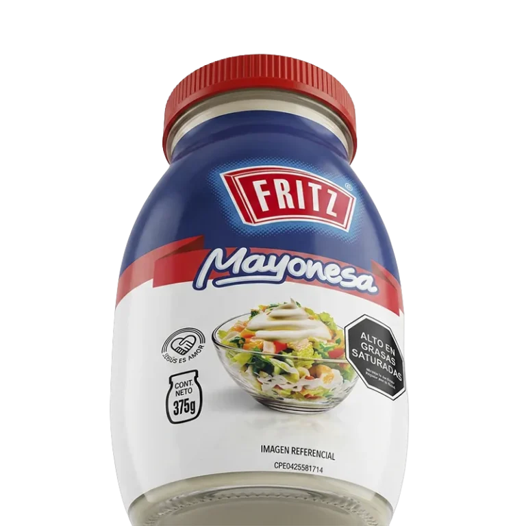 Mayonesa Fritz 375 g en frasco, recortado sobre fondo transparente