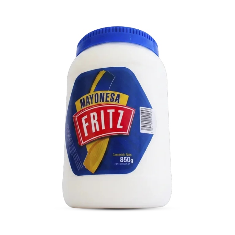 Mayonesa Fritz 850 g en pote, recortado sobre fondo transparente