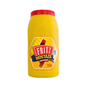 Mostaza Fritz 3600 g en galón con asa, recortado sobre fondo transparente