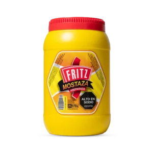 Mostaza Fritz 970 g en pote, recortado sobre fondo transparente