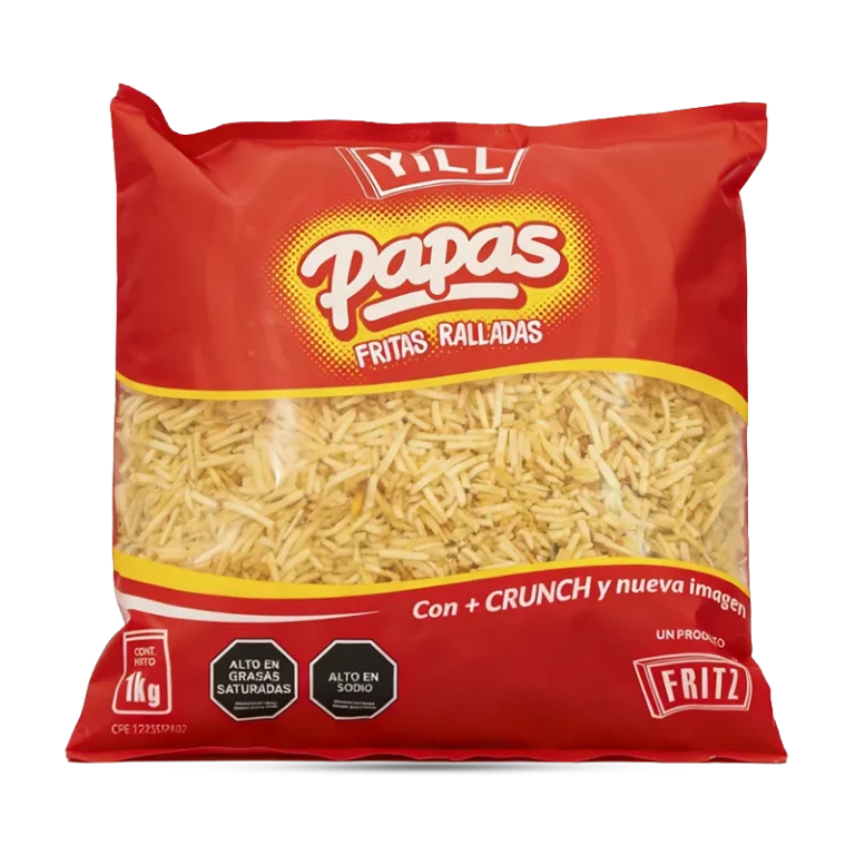 Bolsa de Papas Fritas Ralladas Yill 1 kg, recortada sobre fondo transparente