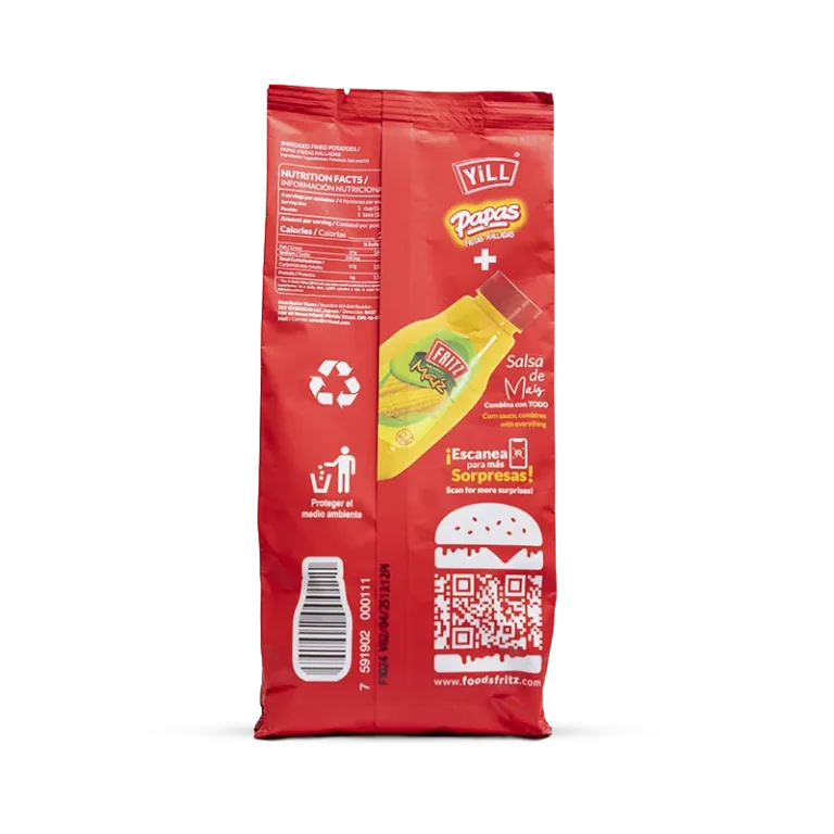 Bolsa de Papas Fritas Ralladas Yill 160 g, recortada sobre fondo transparente