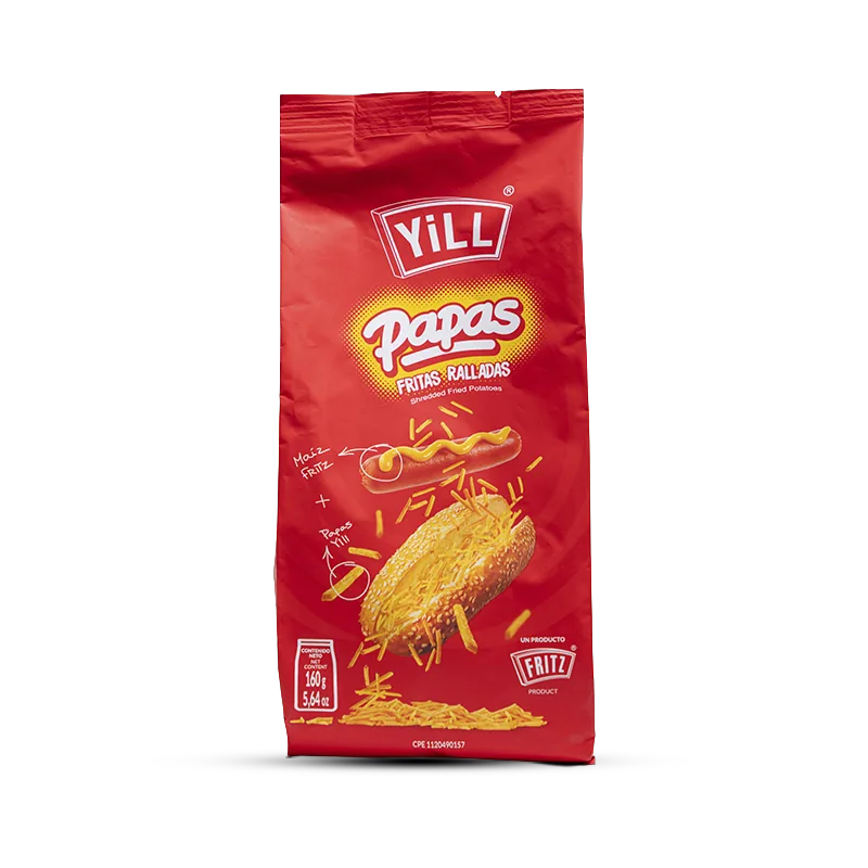 Bolsa de Papas Fritas Ralladas Yill 160 g, recortada sobre fondo transparente
