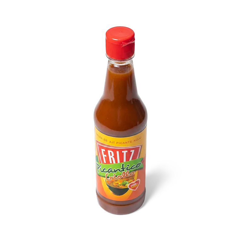 Botella de Salsa Picantico Criollo de Fritz de 310 gramos en posición diagonal