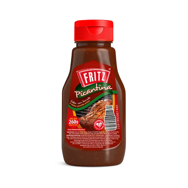 Botella PET de Picantina de Fritz de 260 gramos, vista de frente