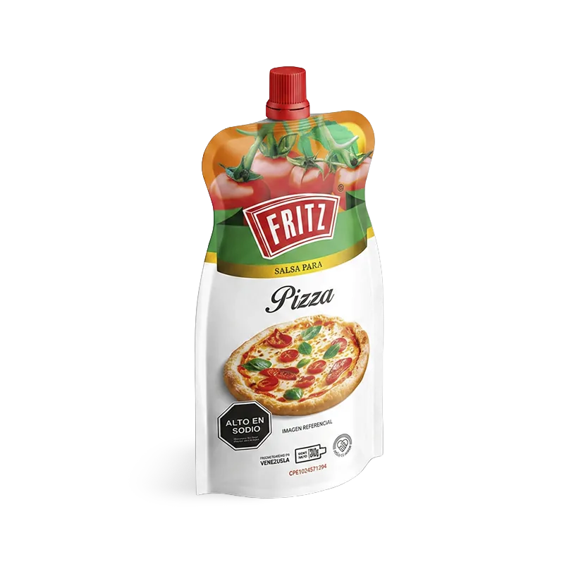 Doypack de Salsa para Pasta Pizza de Fritz de 310 gramos, vista en ángulo