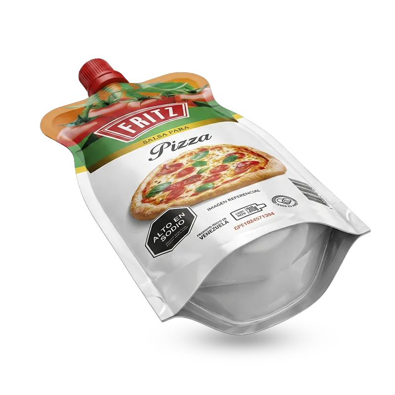 Doypack de Salsa para Pasta Pizza de Fritz de 310 gramos, vista en ángulo