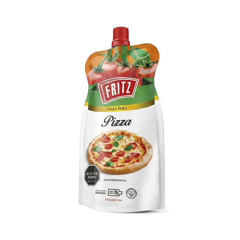 Doypack de Salsa para Pasta Pizza de Fritz de 310 gramos, vista en ángulo