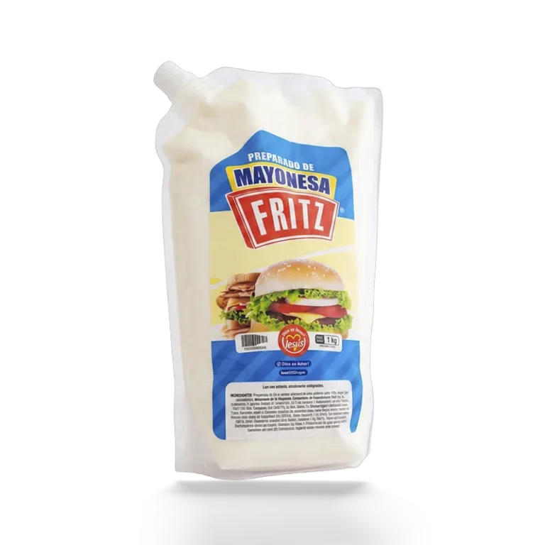 Preparado de Mayonesa Fritz 1000 g en bolsa, sobre fondo blanco