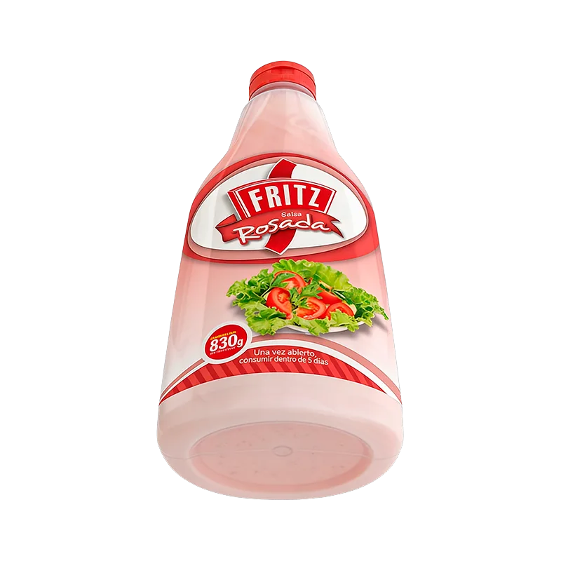 Envase de Salsa Rosada de Fritz de 830 gramos en posición diagonal