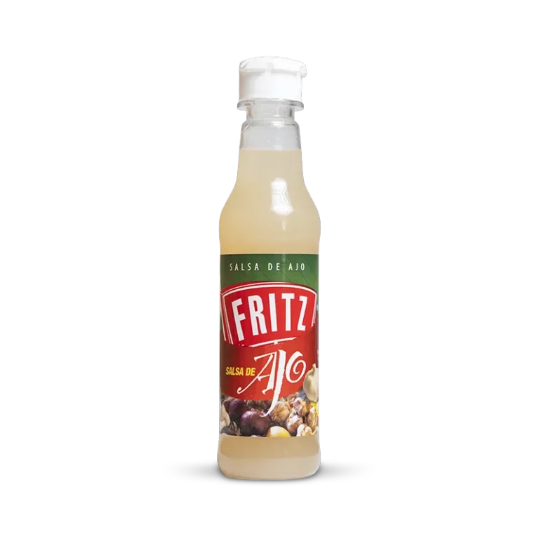 Botella de Salsa de Ajo de Fritz de 150 centímetros cúbicos, vista de frente
