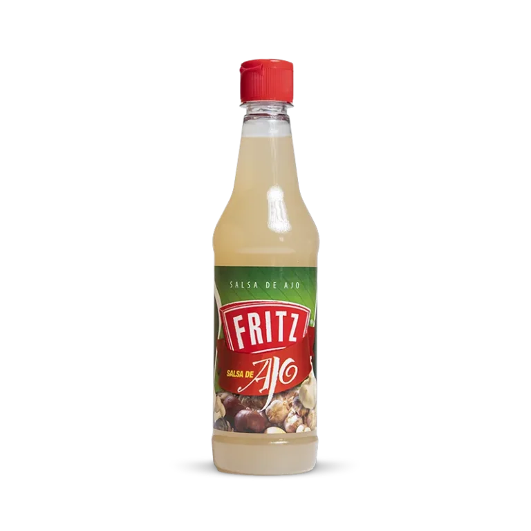 Botella de Salsa de Ajo de Fritz de 300 centímetros cúbicos, vista de frente
