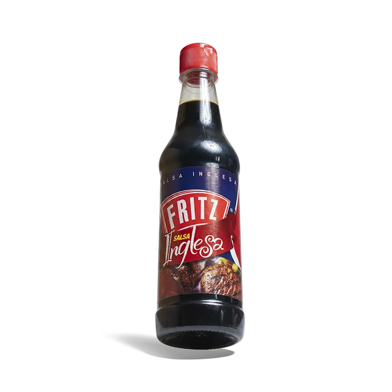 Botella de Salsa Inglesa de Fritz de 300 cc en posición diagonal, mostrando la etiqueta