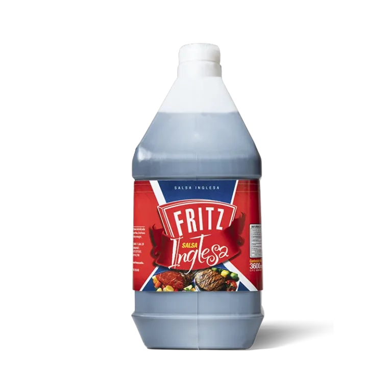 Galón de Salsa Inglesa de Fritz de 3600 centímetros cúbicos, visto de frente