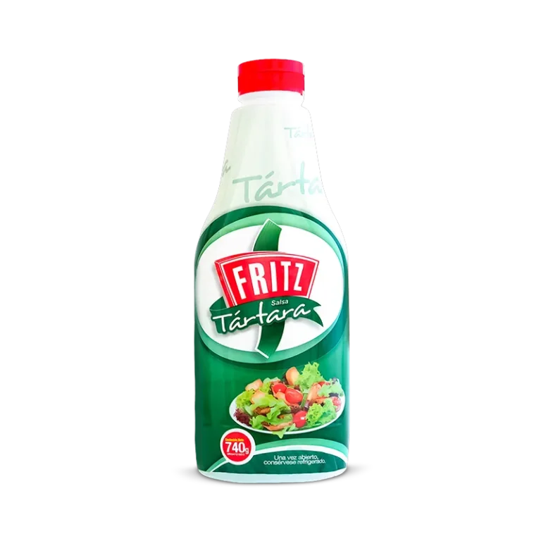 Envase homotético de Salsa Tártara de Fritz de 740 gramos, visto de frente