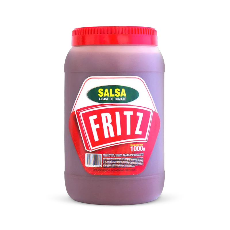 Frasco de Salsa a Base de Tomate de Fritz de 1000 gramos, visto de frente