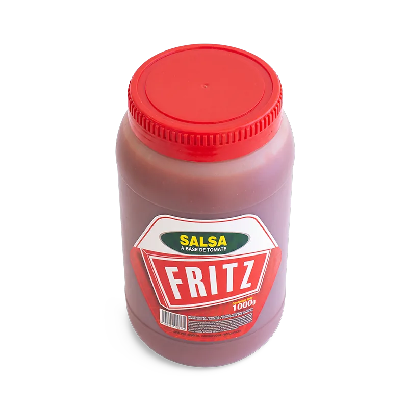 Frasco de Salsa a Base de Tomate de Fritz de 1000 gramos con la tapa roja en primer plano